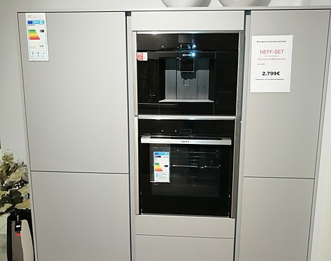 Contur Design Inselküche mit Hochschrank Block - Pura Steingrau Matt Resopal