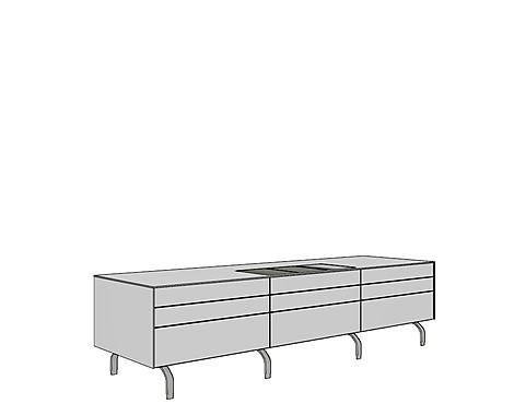 *Musterküche "Objekt 3.2 b3" Kochinsel auf Edelstahl-Sockelfüße freistehend * - *b3-82 DFAX Laminat mit Alu-Kante*