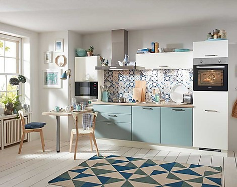 nobilia Touch Front: Aqua-Alpinweiß Maße: 330cm + Tisch 60cm x 150cm - AG09