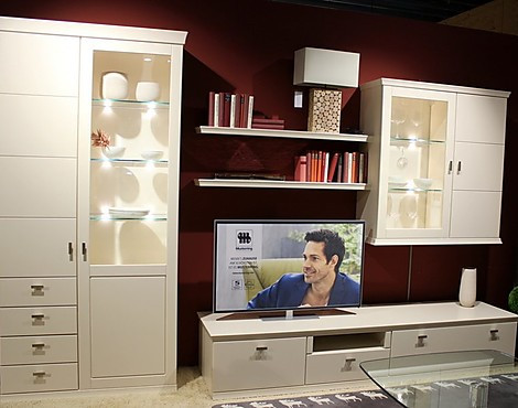Musterring Wohnwand inkl. Beleuchtung Vitrinenschränke + Sideboard - Korsika Lack Crema