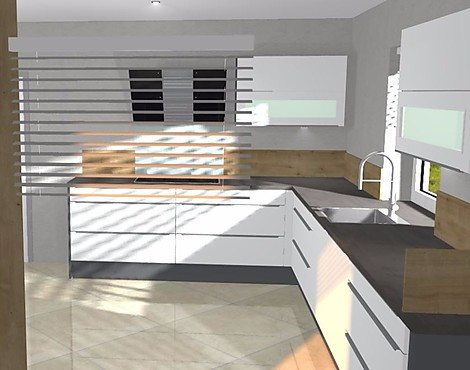 Hochglanz Küchenzeile mit Hochschrank in L-Form - Touch