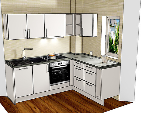 moderne kleine Eckküche - Cindy 241 Sandbeige seidenmatt