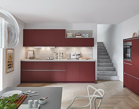 Rote Grifflose Küche - Easytouch Lacklaminat Rostrot Ultramatt