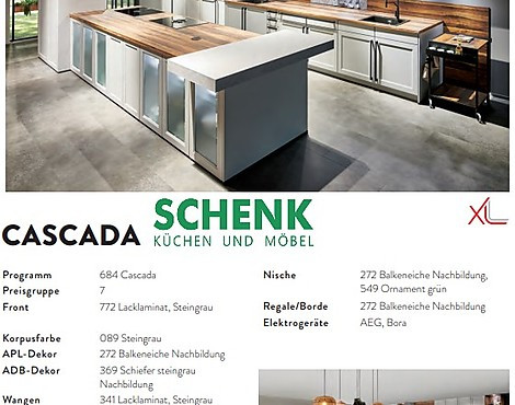 Einbauküche - Lacklaminat, Steingrau, Balkeneiche Nachbildung