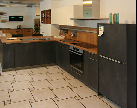 Moderne Einbauküche Spachtelbeton graphit - Häcker AV1070 Spachtelbeton graphit