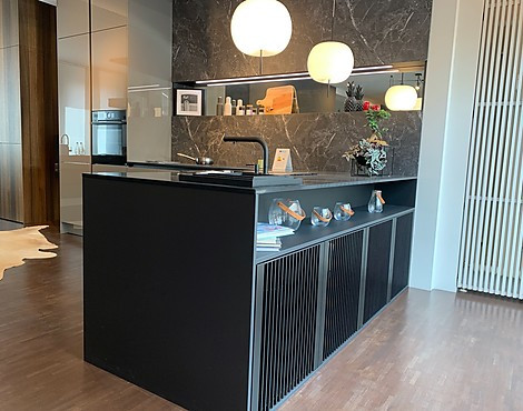SieMatic S2SLG steingrau hochglänzend, moderne Küche ohne Griff - S2SLG