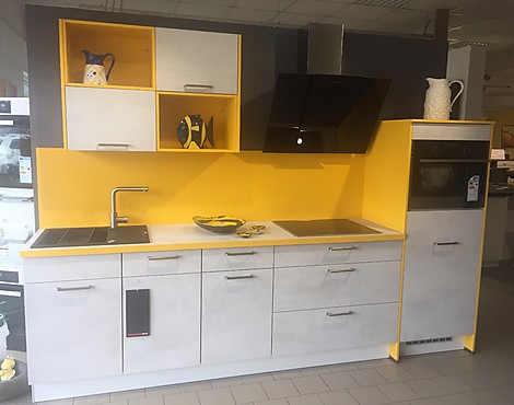 Moderne Nobilia Küchenzeile in Weißbeton Nachbildung mit Geräten - Riva 371 in Weißbeton Nachbildung 891