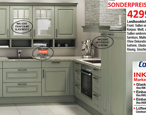 Landhausküche - Front: Salbei seidenmatt lackiert