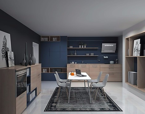 U Form Küche Asteiche Natur Lack Ozeanblau matt inkls. 5 x Elektrogeräte - Nolte Küchen Großeinkauf ü. 50 Musterküchen bis zu 70% preisw.