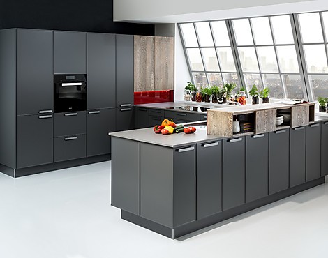 U-Küche mit Sideboard - Atlanta diamant-graphit mit weiß