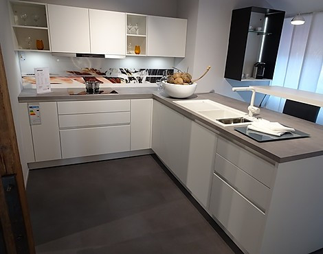 Moderne grifflose Einbauküche in weiß matt - G3346 altano, weiß matt