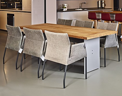 Tisch mit 6 Leder Stühle - 6 Leder Stühle und Tisch Dana Eiche mit Edelstahl Gestell, 250 x 100 cm (KH)