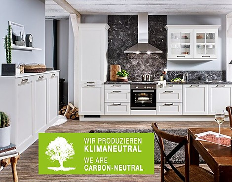 LandhausKüche Malaga C 215 Häcker weiß matt Kunststoff - Malaga Küchenzeile mit Beimöbel matt weiß inkl.Geräte
