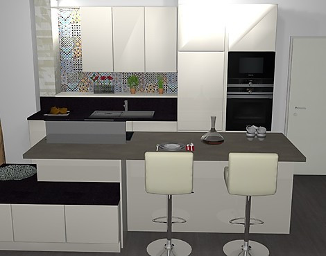 Küche in außergewöhnlichem Design mit Kochinsel und Sitzbereich - Rodos