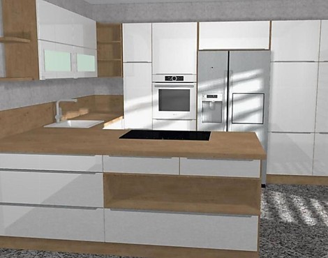 Hochglanz U Küche mit Bosch Geräten und Side by Side Kühlschrank - Flash Holz Hochglanz mit Side by Side Kühlschrank