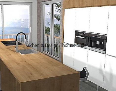LEICHT Küche mit Kaffeemaschine Vitrea Hochglanz mit Karsteiche Design in Hochglanz und Holz mit der modernsten Technik von Miele mit Insel und Theke Küchen Nr.: 841722 - Vitrea mit Kasteiche