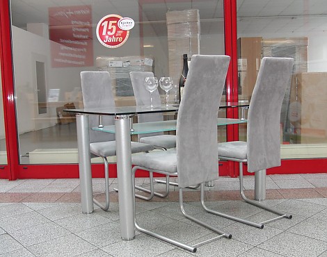 Moderne Tischgruppe mit Glastisch von Firma Mayer Sitzmöbel - Modell Glastisch mit Schwingstuhl