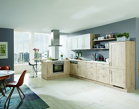 edle, klassische Küche in L-Form mit Raumteiler und Bosch Geräten Individuell an jeden Raum anpassbar - Cottage