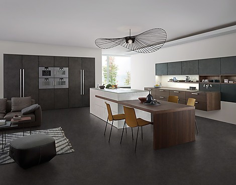 Unglaublicher Charme bei dieser perfekten Design-Küche in Beton mit angesetzten Tisch - Topos