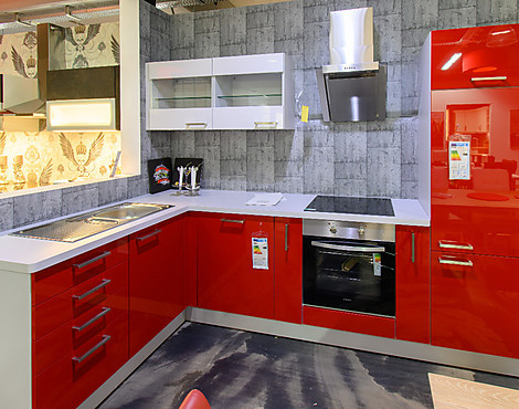 Burger Ausstellungsküche in modernen Lackdesign Rot - Modell: Gloriette in 306 Fire