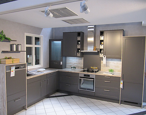 Moderne Landhausküche L-Form - Credo Lacklaminat Schiefergrau