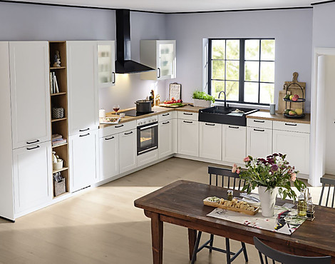 Moderne L-Küche in Weiß matt Lack - Nordic