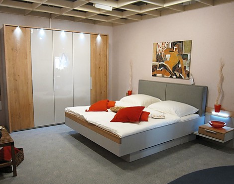 Schlafzimmer komplett - Wildeiche natur teilmassiv / Glas seidengrau