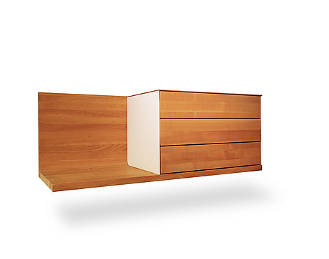 Designer Hängekommode mit Sitzbank, Massivholz - Riletto aus Kirschbaum