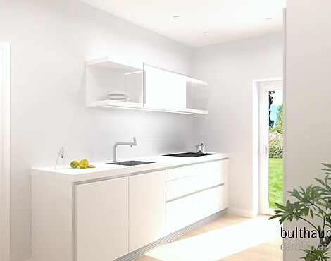 bulthaup Küchenzeile + Hochwand - Mattlack weiß - b1