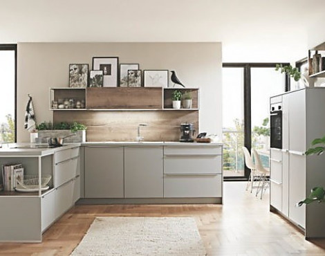 moderne Nobilia Steingraue Design Inselküche - Nobilia Großeinkauf über 300 Musterküchen bis zu 70% reduziert