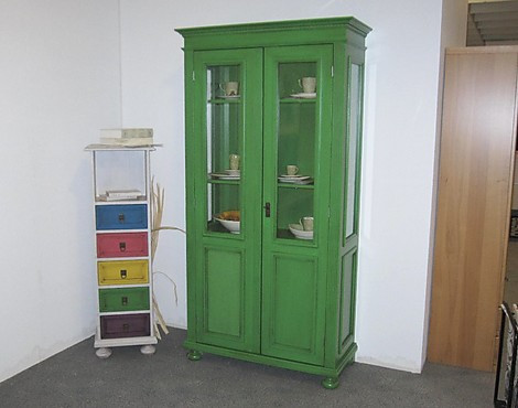 Vitrine / Bücherschrank - Fichte massiv, grün lackiert