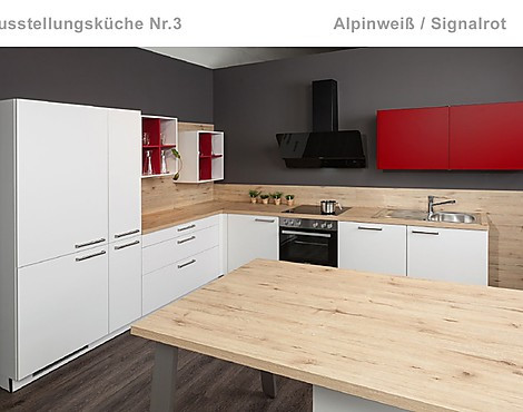 Austellungsküche 03 stark reduziert - Alpinweiß / Signalrot