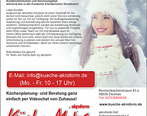 Kundeninformation und Serviceangebot während des in der Pandemie erforderlichen Shutdowns! - Onlineplanung und Beratung auch per Videochat