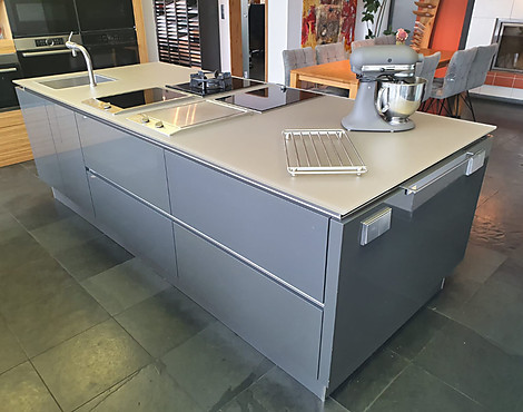 Häcker Carbon Metallic Vorführ Kücheninsel mit Lechner Glasarbeitsplatte - Häcker Carbon Metallic Vorführ Kücheninsel mit Lechner Glasarbeitsplatte
