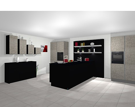 Design Küche Grifflos - Modell ARTE-S Mikro Strukturlack und Modell GALA Lack Silberfarbig getupft