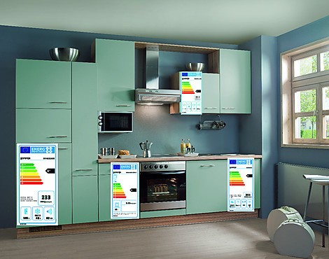 funktionelle Küchenzeile - Neckar Deluxe Aquamarin inkl. Elektrogerte mit Geschirrspüler