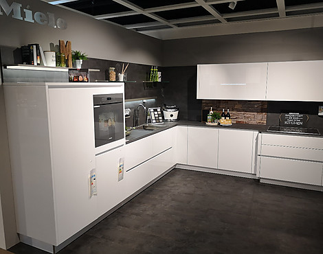 Moderne Grifflosküche - AV2030GL/ Polarweiß Hochglanz