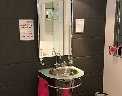 Jörger Edelstahlwaschbecken Vesuvio, Handtuchreeling und Spiegel mit Beleuchtung - Jörger Edelstahlwaschbecken Vesuvio, Handtuchreeling und Spiegel m. Beleuchtung