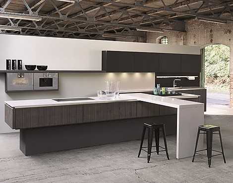 Luxus Industrial grifflose Design Küche Häcker Systemat mit Gaggenau und Keramik Arbeitsplatte - AV6021 GL mit AV2035 GL