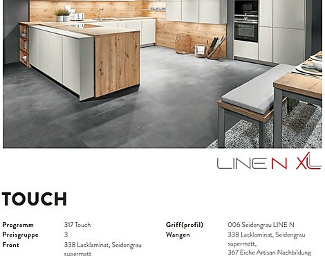 Einbauküche - Lacklaminat, Seidengrau supermatt, Eiche Artisan Nachbildung