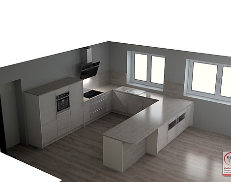 Viel Platz und Raum für die ganz Familie mit schöner Insellösung - Lux Lack magnolia Hochglanz