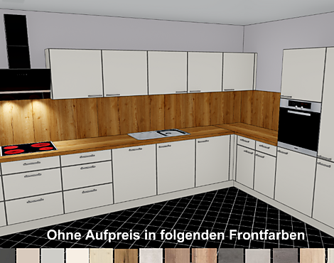 Moderne L-Küche mit Nischenrückwand in verschiedenen Frontfarben - PNWK