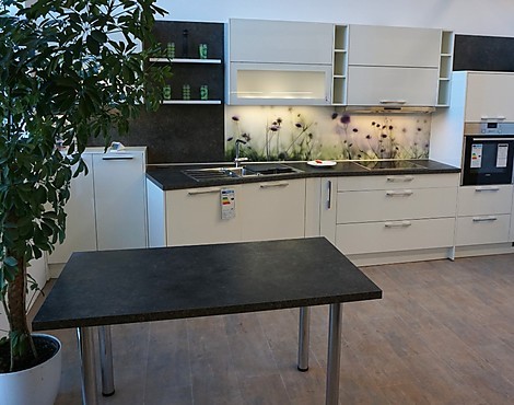 Hochwertige Küchenzeile 490 cm - Lacklaminat Hochglanz weiss - C238 Laser Brilliant weiß Lacklaminat