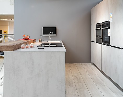 EINBAUKÜCHE, KÜCHENINSEL MIT BLOCK I INKL. KÜCHENGERÄTE - MODELL ELBA I BETON QUARZGRAU