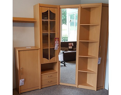 Eckkleiderschrank mit Vitrine und Regal - Buche Nachbildung