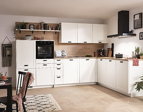Grosse Küchenzeile in L Form / Maxi Höhe mit Rahmenfront / Lack / - NORDIC / 335 cm x 245 cm Sonderpreis 6.598,-€