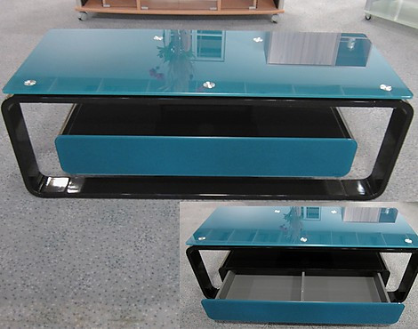 TV-Rack - Glas Petrol, Hochglanz Schwarz