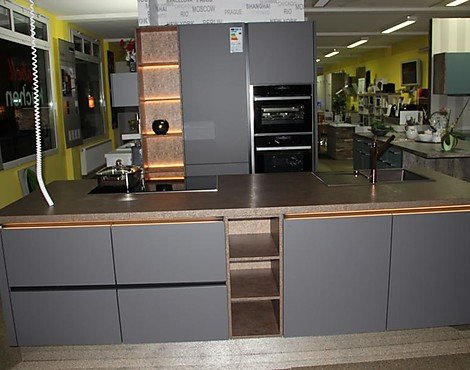 MODERNE GRIFFLOSE KÜCHE MIT GROßER INSEL - Touch (Schiefergrau)