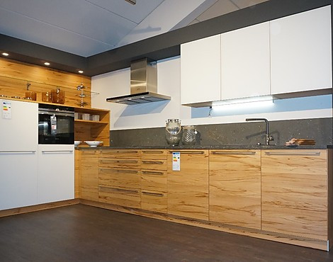moderne L-Küche in Buche und Glas - L1