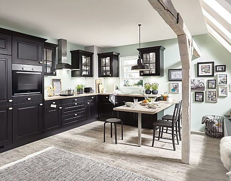 XL Küche hochmoderne Landhausküche in L - Form Lack schwarz matt - Sylt